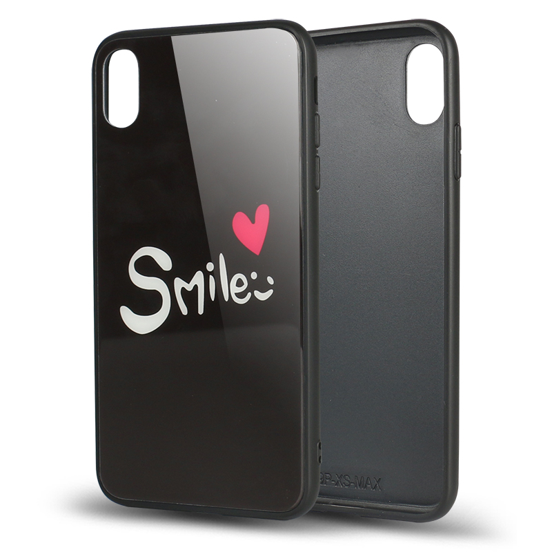 iPHONE Xs Max Design Tempered Glass Hybrid Case (Smile)